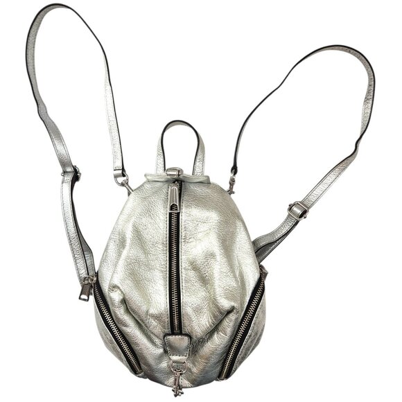 Rebecca Minkoff Julian Silver Leather Backpack Handbag 10" x 8" x 6" - Picture 4 of 10